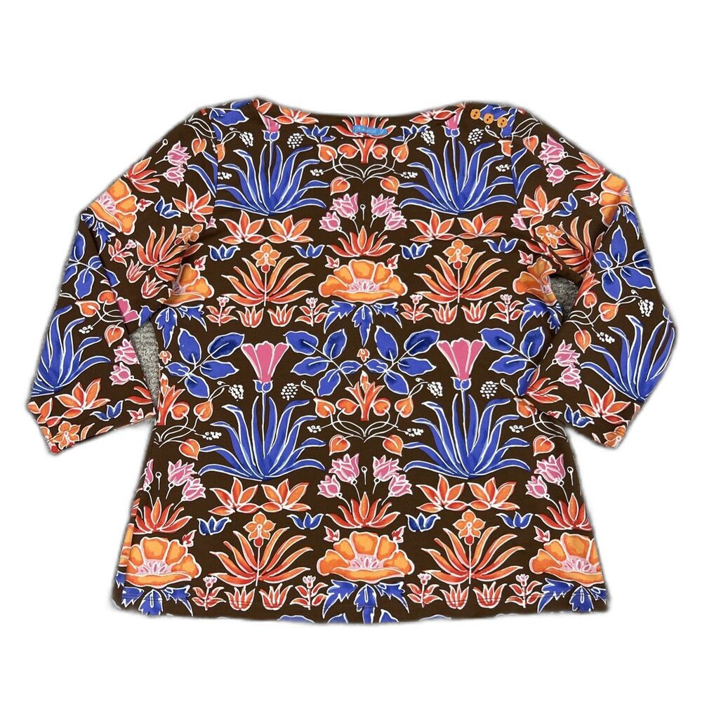 J McLaughlin Top Womens Large Orange Brown Catalina Cloth 3/4 Sleeve Shirt